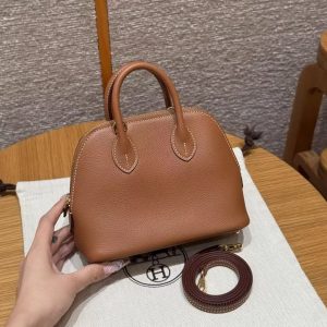 Hermes Bolide Mini 18 Bag Handmade In Chèvre Goatskin Leather Gold Hardware 37 Gold - Image 2