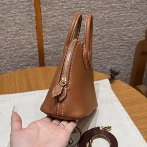 Hermes Bolide Mini 18 Bag Handmade In Chèvre Goatskin Leather Gold Hardware 37 Gold - Image 17