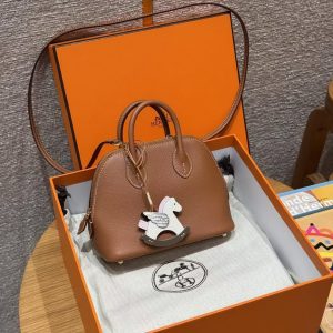 Hermes Bolide Mini 18 Bag Handmade In Chèvre Goatskin Leather Gold Hardware 37 Gold - Image 11