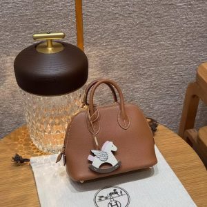 Hermes Bolide Mini 18 Bag Handmade In Chèvre Goatskin Leather Gold Hardware 37 Gold - Image 10