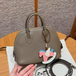 Hermes Bolide Mini 18 Bag Handmade In Chèvre Goatskin Leather Silver Hardware 18 Etoupe