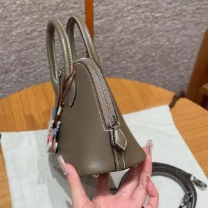 Hermes Bolide Mini 18 Bag Handmade In Chèvre Goatskin Leather Silver Hardware 18 Etoupe - Image 12