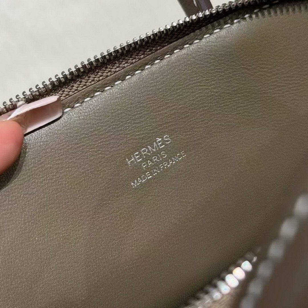 Hermes Bolide Mini 18 Bag Handmade In Chèvre Goatskin Leather Silver Hardware 18 Etoupe - Image 8