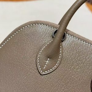 Hermes Bolide Mini 18 Bag Handmade In Chèvre Goatskin Leather Silver Hardware 18 Etoupe - Image 4