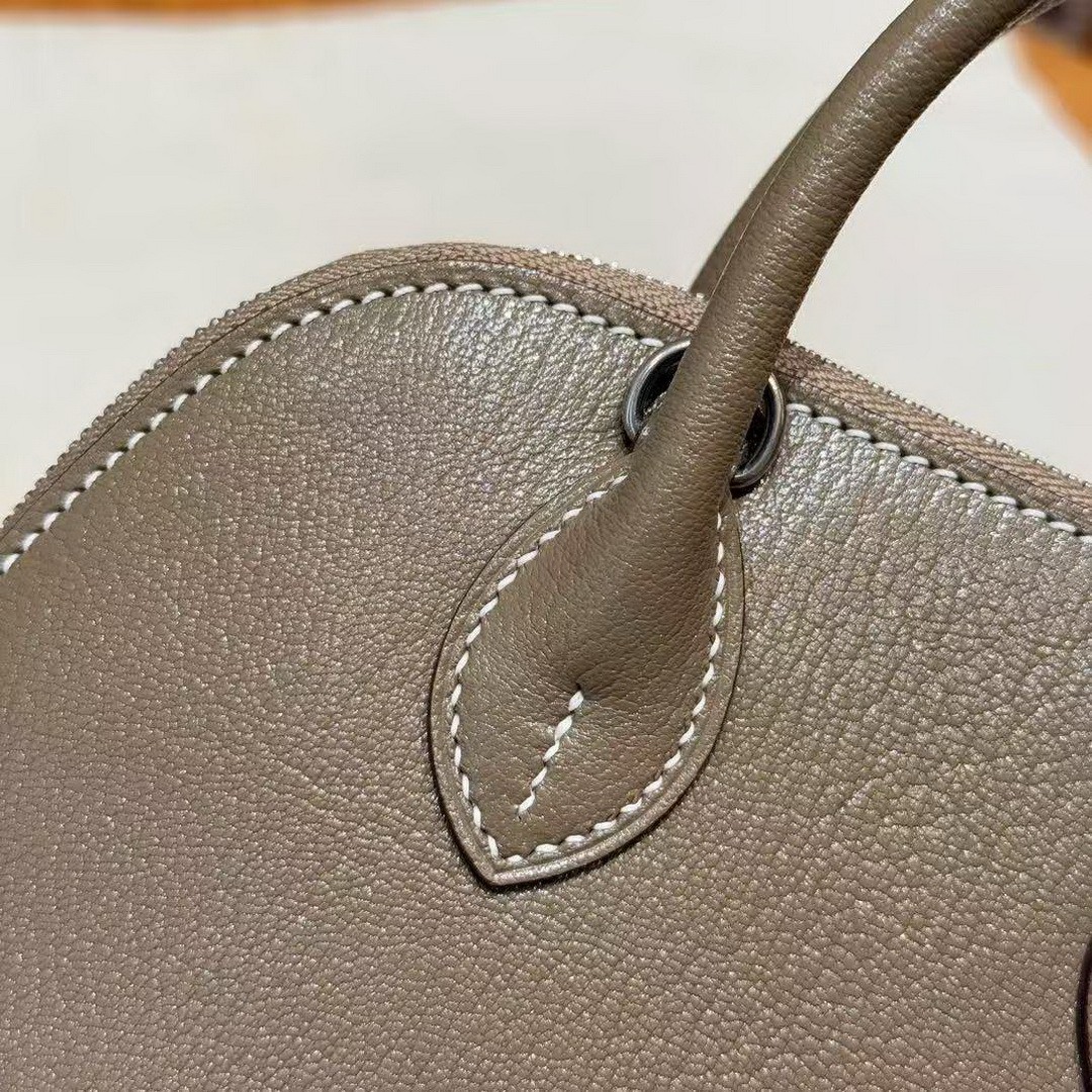 Hermes Bolide Mini 18 Bag Handmade In Chèvre Goatskin Leather Silver Hardware 18 Etoupe - Image 4