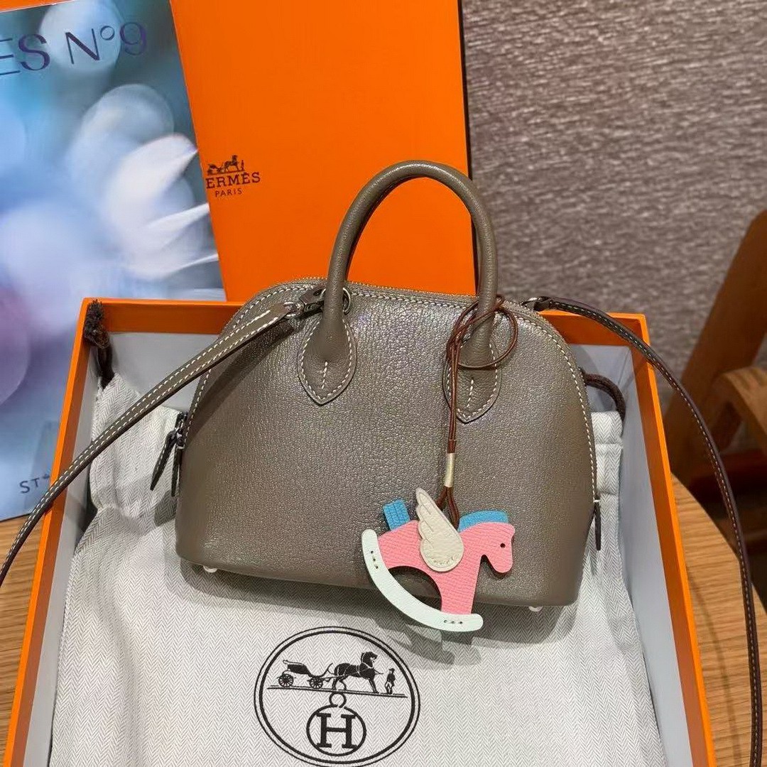 Hermes Bolide Mini 18 Bag Handmade In Chèvre Goatskin Leather Silver Hardware 18 Etoupe - Image 3