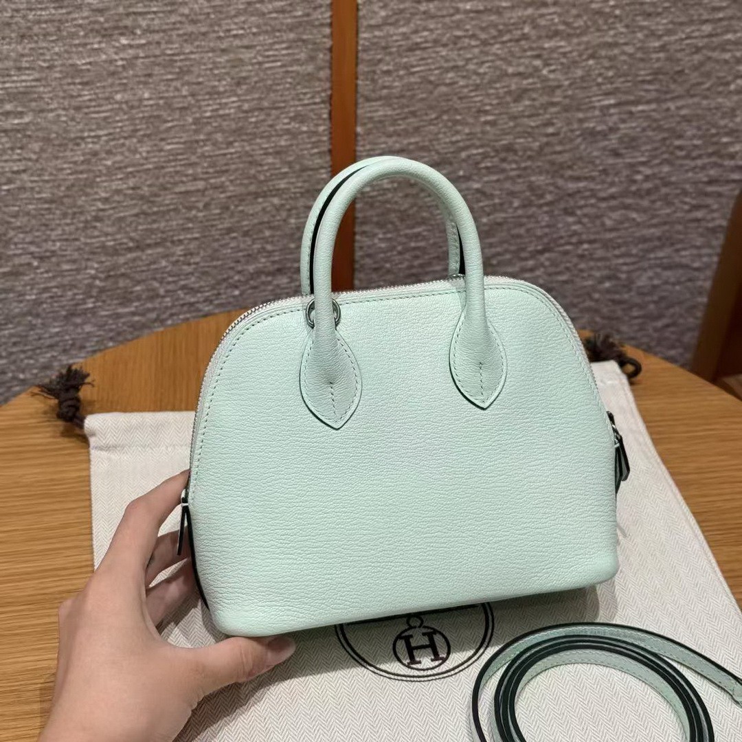 Hermes Bolide Mini 18 Bag Handmade In Chèvre Goatskin Leather Silver Hardware 6w Menthe - Image 2