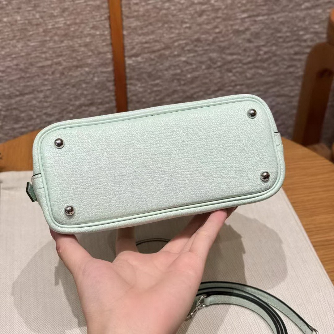 Hermes Bolide Mini 18 Bag Handmade In Chèvre Goatskin Leather Silver Hardware 6w Menthe - Image 13