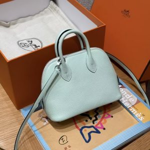 Hermes Bolide Mini 18 Bag Handmade In Chèvre Goatskin Leather Silver Hardware 6w Menthe - Image 9