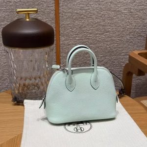 Hermes Bolide Mini 18 Bag Handmade In Chèvre Goatskin Leather Silver Hardware 6w Menthe - Image 8