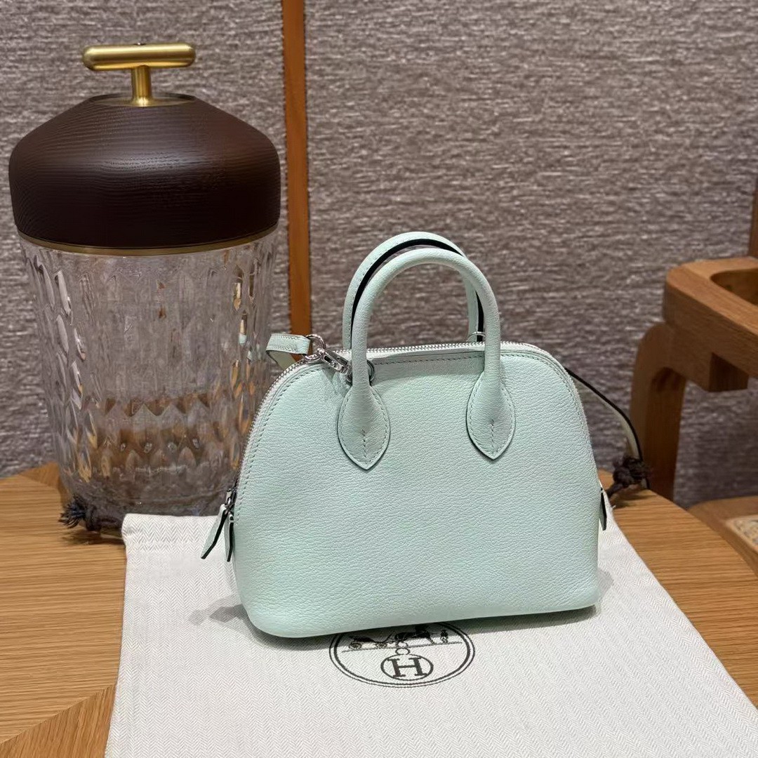 Hermes Bolide Mini 18 Bag Handmade In Chèvre Goatskin Leather Silver Hardware 6w Menthe - Image 8