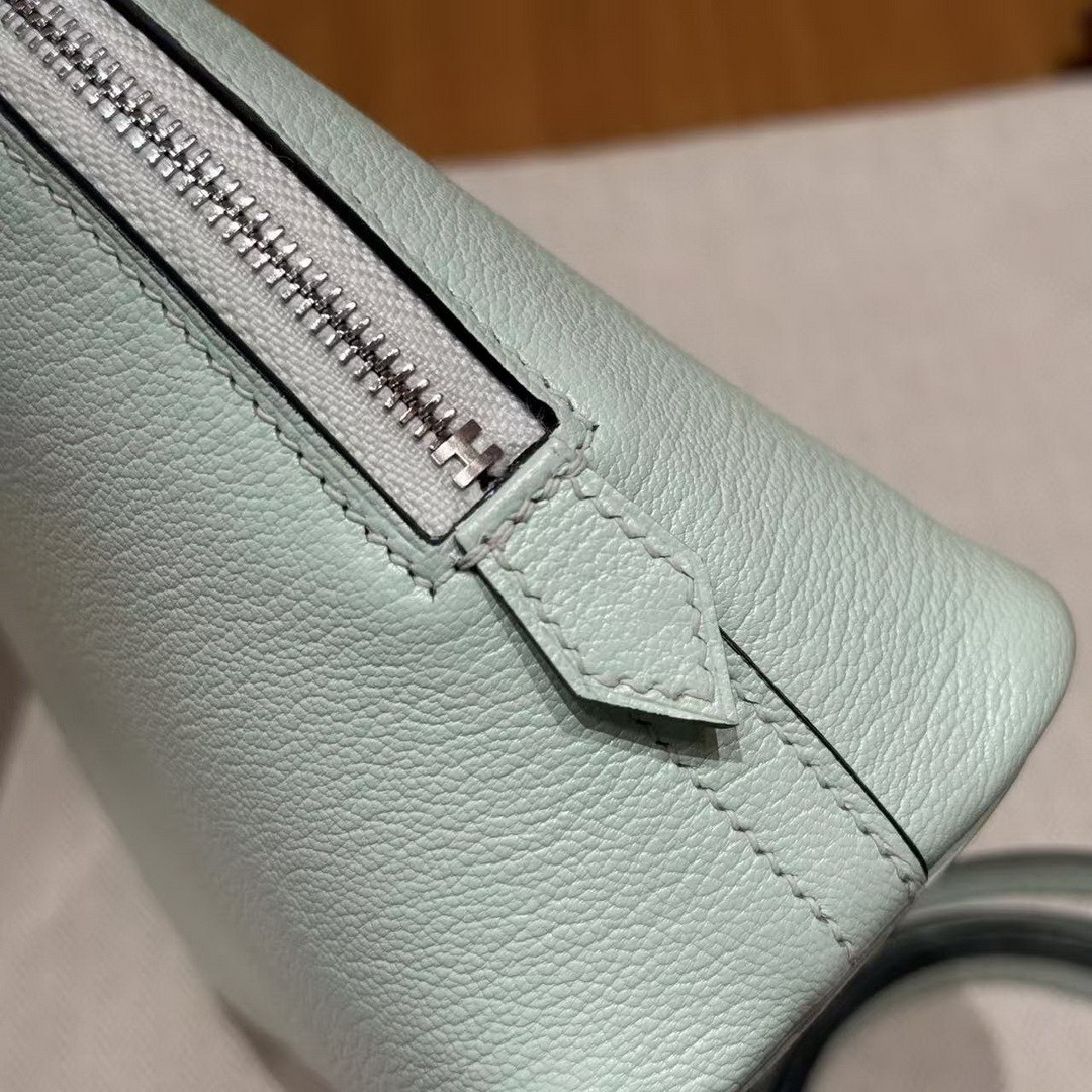 Hermes Bolide Mini 18 Bag Handmade In Chèvre Goatskin Leather Silver Hardware 6w Menthe - Image 7