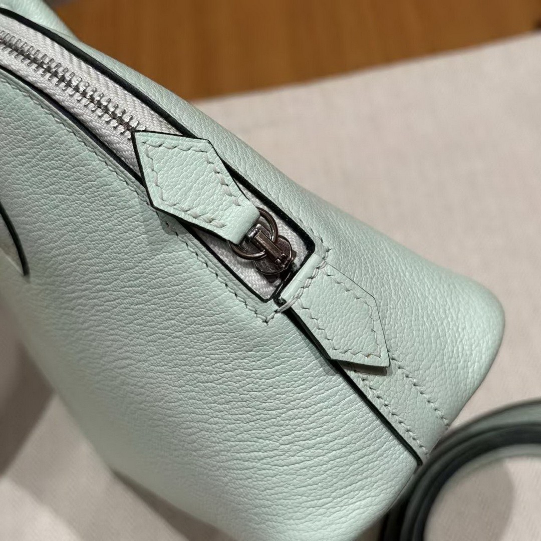 Hermes Bolide Mini 18 Bag Handmade In Chèvre Goatskin Leather Silver Hardware 6w Menthe - Image 6