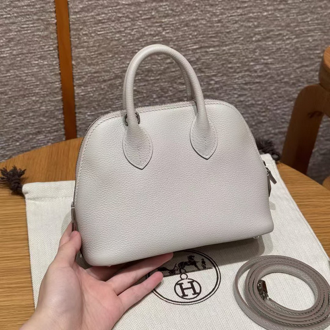 Hermes Bolide Mini 18 Bag Handmade In Chèvre Goatskin Leather Silver Hardware 80 Girs Perle