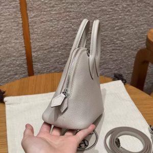 Hermes Bolide Mini 18 Bag Handmade In Chèvre Goatskin Leather Silver Hardware 80 Girs Perle - Image 17