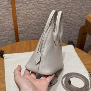 Hermes Bolide Mini 18 Bag Handmade In Chèvre Goatskin Leather Silver Hardware 80 Girs Perle - Image 16