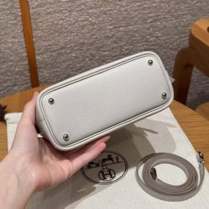Hermes Bolide Mini 18 Bag Handmade In Chèvre Goatskin Leather Silver Hardware 80 Girs Perle - Image 15