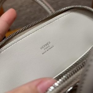 Hermes Bolide Mini 18 Bag Handmade In Chèvre Goatskin Leather Silver Hardware 80 Girs Perle - Image 14