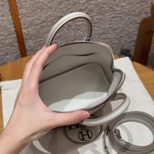 Hermes Bolide Mini 18 Bag Handmade In Chèvre Goatskin Leather Silver Hardware 80 Girs Perle - Image 11