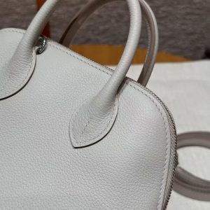 Hermes Bolide Mini 18 Bag Handmade In Chèvre Goatskin Leather Silver Hardware 80 Girs Perle - Image 10