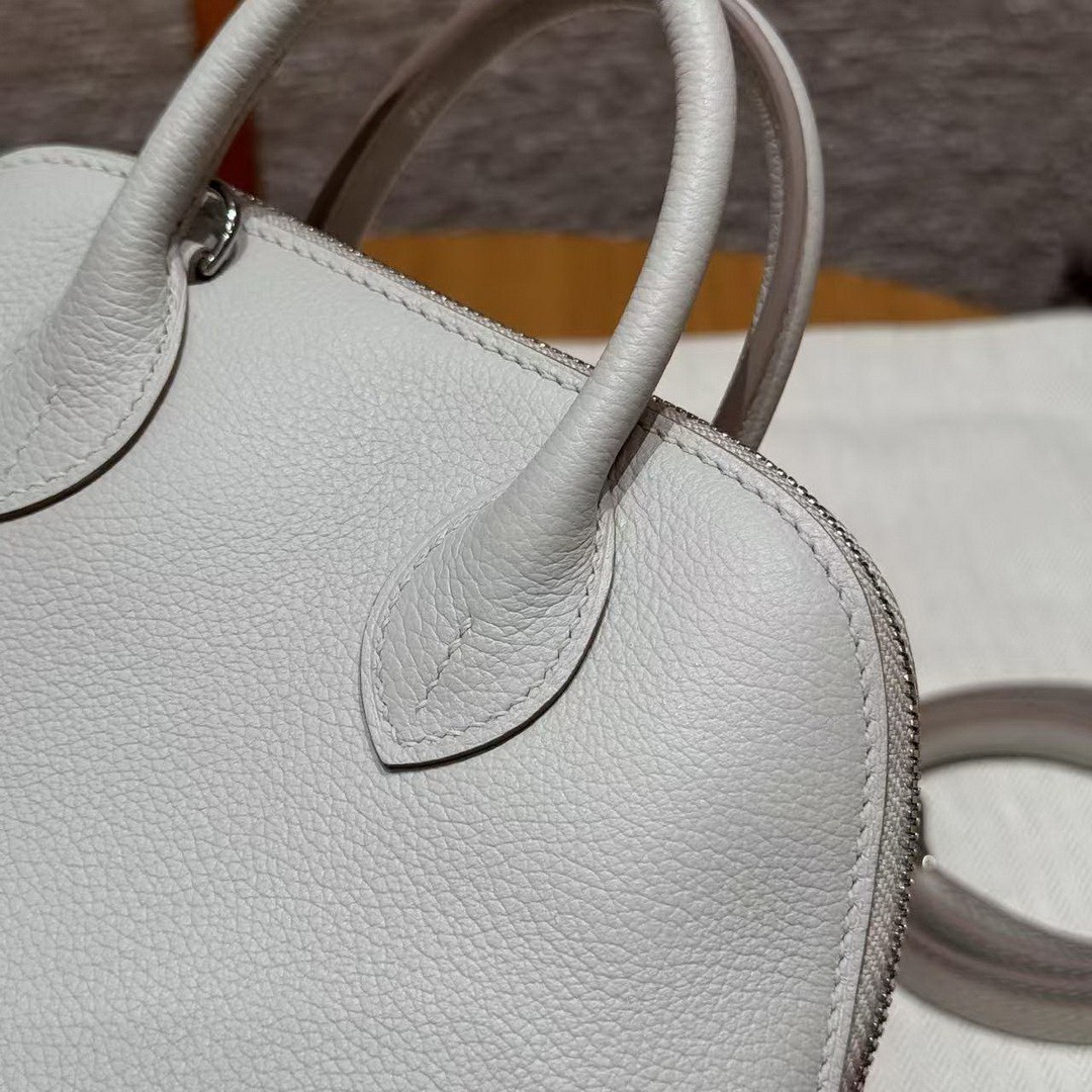 Hermes Bolide Mini 18 Bag Handmade In Chèvre Goatskin Leather Silver Hardware 80 Girs Perle - Image 10