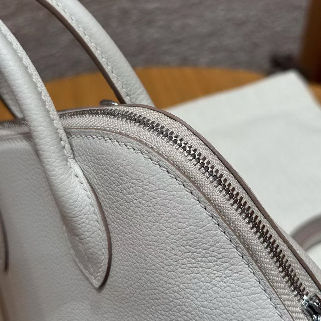 Hermes Bolide Mini 18 Bag Handmade In Chèvre Goatskin Leather Silver Hardware 80 Girs Perle - Image 9