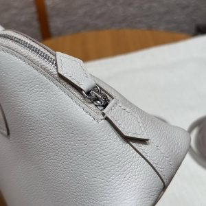 Hermes Bolide Mini 18 Bag Handmade In Chèvre Goatskin Leather Silver Hardware 80 Girs Perle - Image 8