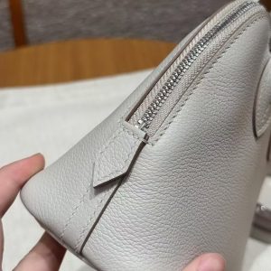 Hermes Bolide Mini 18 Bag Handmade In Chèvre Goatskin Leather Silver Hardware 80 Girs Perle - Image 7