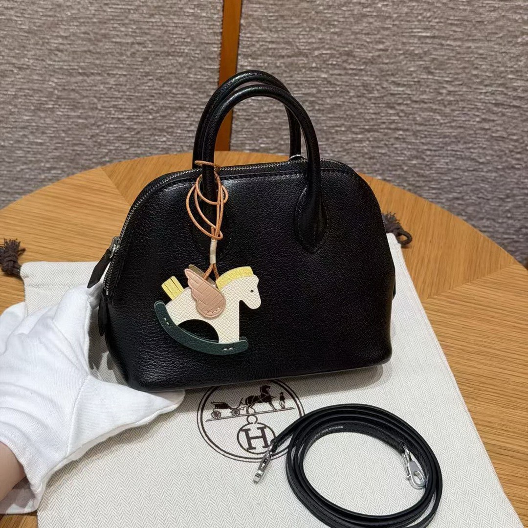 Hermes Bolide Mini 18 Bag Handmade In Chèvre Goatskin Leather Silver Hardware 89 Noir