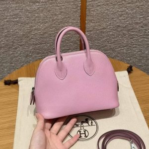 Hermes Bolide Mini 18 Bag Handmade In Chèvre Goatskin Leather Silver Hardware X9 Mauve - Image 2