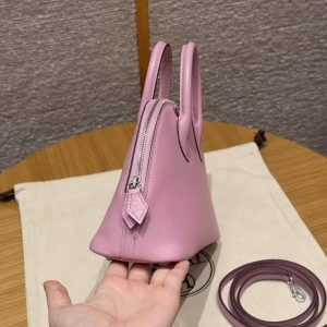 Hermes Bolide Mini 18 Bag Handmade In Chèvre Goatskin Leather Silver Hardware X9 Mauve - Image 20