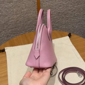 Hermes Bolide Mini 18 Bag Handmade In Chèvre Goatskin Leather Silver Hardware X9 Mauve - Image 19