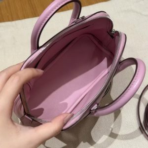 Hermes Bolide Mini 18 Bag Handmade In Chèvre Goatskin Leather Silver Hardware X9 Mauve - Image 17