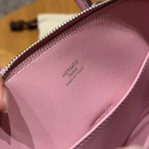 Hermes Bolide Mini 18 Bag Handmade In Chèvre Goatskin Leather Silver Hardware X9 Mauve - Image 16