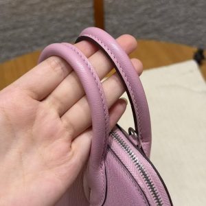 Hermes Bolide Mini 18 Bag Handmade In Chèvre Goatskin Leather Silver Hardware X9 Mauve - Image 14