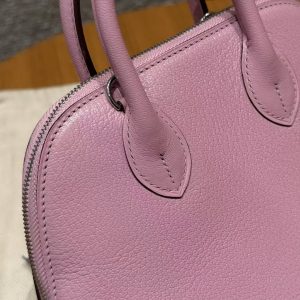 Hermes Bolide Mini 18 Bag Handmade In Chèvre Goatskin Leather Silver Hardware X9 Mauve - Image 13
