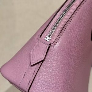 Hermes Bolide Mini 18 Bag Handmade In Chèvre Goatskin Leather Silver Hardware X9 Mauve - Image 12