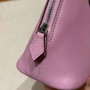 Hermes Bolide Mini 18 Bag Handmade In Chèvre Goatskin Leather Silver Hardware X9 Mauve - Image 11