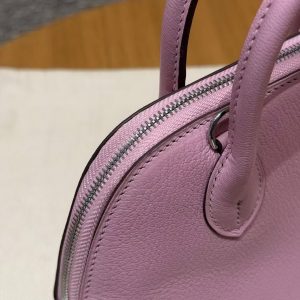 Hermes Bolide Mini 18 Bag Handmade In Chèvre Goatskin Leather Silver Hardware X9 Mauve - Image 8