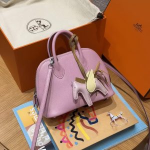 Hermes Bolide Mini 18 Bag Handmade In Chèvre Goatskin Leather Silver Hardware X9 Mauve - Image 4