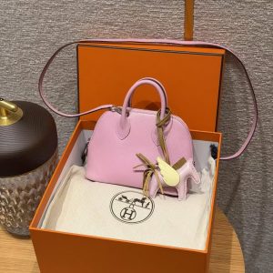 Hermes Bolide Mini 18 Bag Handmade In Chèvre Goatskin Leather Silver Hardware X9 Mauve - Image 3