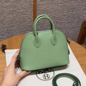 Hermes Bolide Mini 18 Bag Handmade In Evecolor Calfskin Leather Silver Hardware 3I Vert Criquent