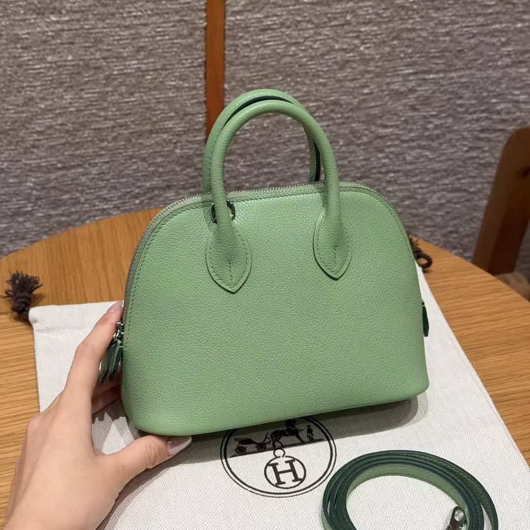 Hermes Bolide Mini 18 Bag Handmade In Evecolor Calfskin Leather Silver Hardware 3I Vert Criquent