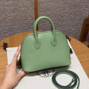 Hermes Bolide Mini 18 Bag Handmade In Evecolor Calfskin Leather Silver Hardware 3I Vert Criquent - Image 2