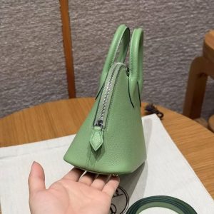Hermes Bolide Mini 18 Bag Handmade In Evecolor Calfskin Leather Silver Hardware 3I Vert Criquent - Image 15