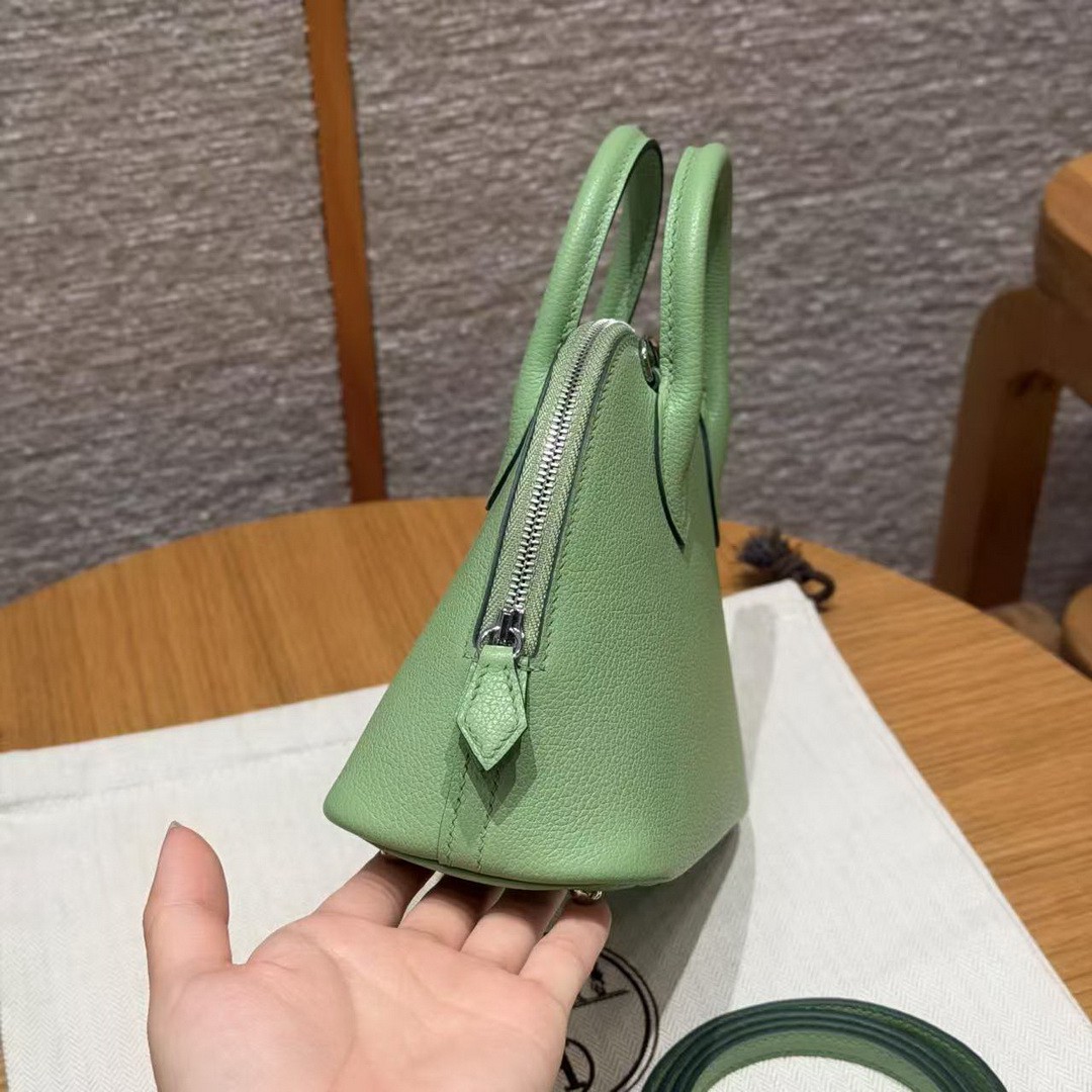 Hermes Bolide Mini 18 Bag Handmade In Evecolor Calfskin Leather Silver Hardware 3I Vert Criquent - Image 15