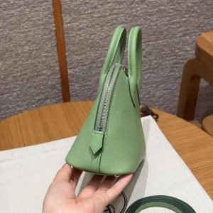 Hermes Bolide Mini 18 Bag Handmade In Evecolor Calfskin Leather Silver Hardware 3I Vert Criquent - Image 14