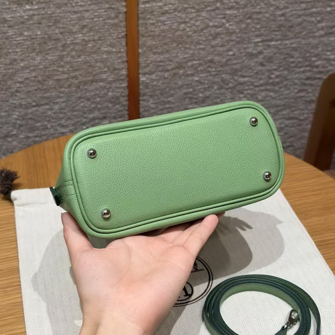 Hermes Bolide Mini 18 Bag Handmade In Evecolor Calfskin Leather Silver Hardware 3I Vert Criquent - Image 13