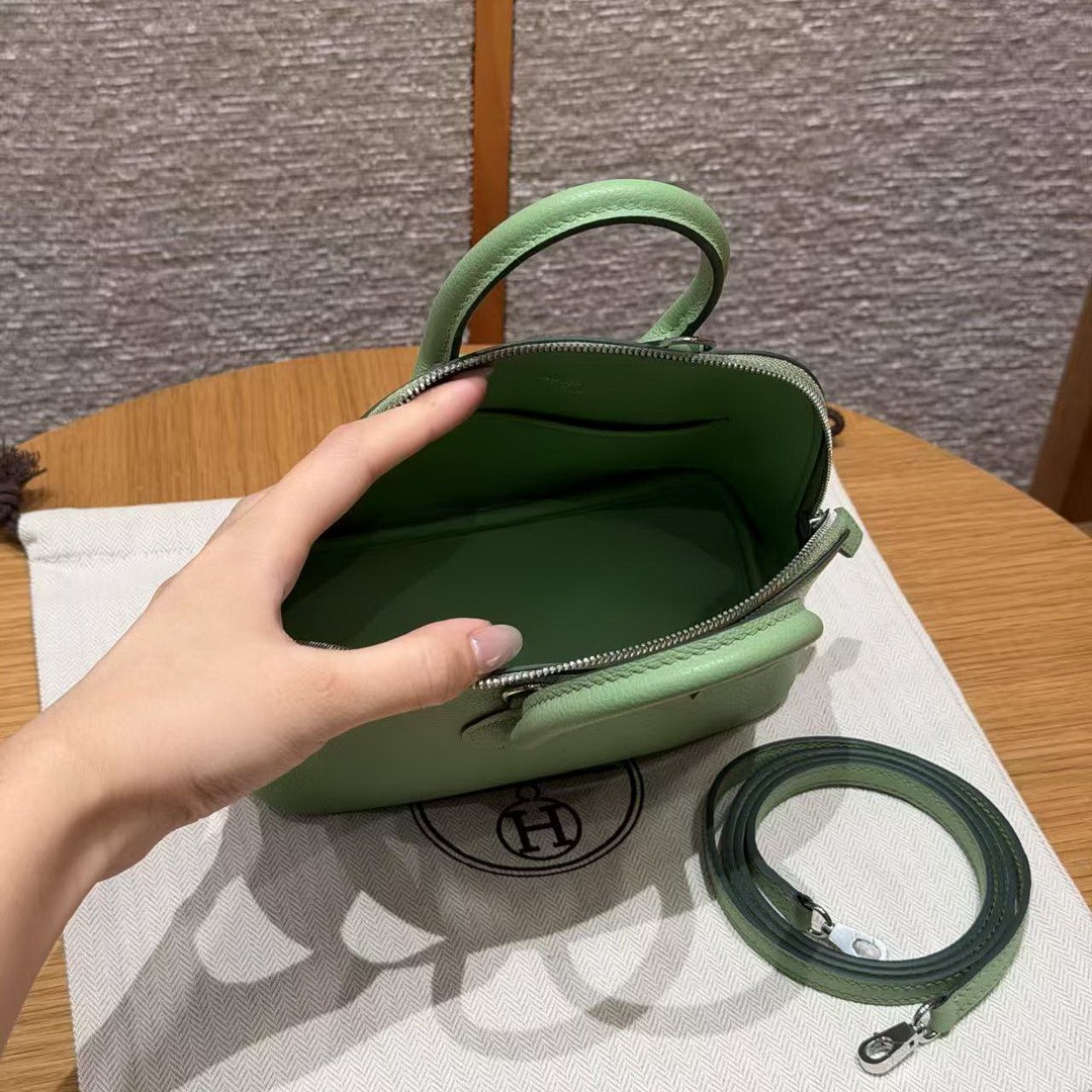 Hermes Bolide Mini 18 Bag Handmade In Evecolor Calfskin Leather Silver Hardware 3I Vert Criquent - Image 12
