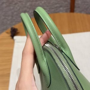 Hermes Bolide Mini 18 Bag Handmade In Evecolor Calfskin Leather Silver Hardware 3I Vert Criquent - Image 10